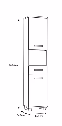 Hochschrank- B ca. 40 cm, Eiche Dekor, Graugrün