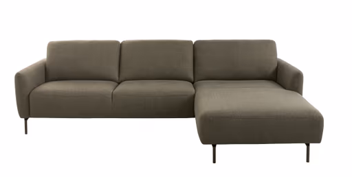 Ecksofa Leona - 3-Sitzer mit Longchair rechts, Stoff, Braungrün