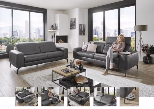 Sofa - 3-Sitzer, Kopfteil verstellbar, Stoff, Graphit