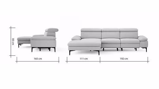 Ecksofa Felipa - Longchair links mit 2,5-Sitzer inkl. Armlehne verstellbar und Rückenlehne/Sitztiefe verstellbar (motorisch), Stoff, Natur