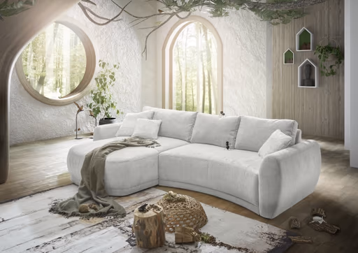 Ecksofa JOSUA - 3-Sitzer, Ecke rechts, Stoff, Hellgrau