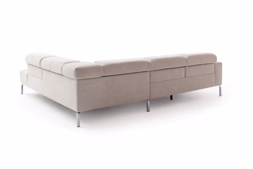 Ecksofa - 2-Sitzer mit Ecke rechts, Kopfteil/Sitztiefe verstellbar, Stoff, Natur