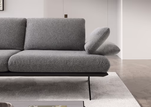 Ecksofa - Longchair links mit 2,5-Sitzer, Rückenlehne/Armlehne verstellbar, Stoff, Grau