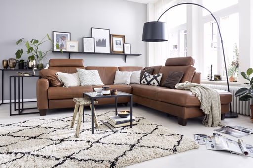 Ecksofa - 2,5-Sitzer mit Ecke rechts, Leder, Brandy