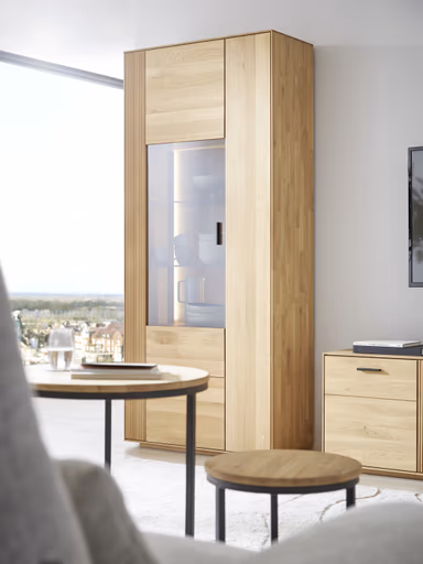 Vitrine Estana - inkl. Beleuchtung, Eiche massiv, legno