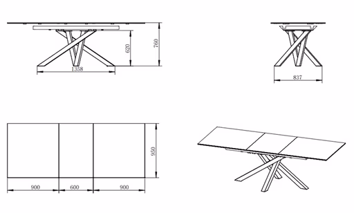 Esstisch MIKKEL - ausziehbar, LB ca. 180x95 cm, Glaskeramik, Braun