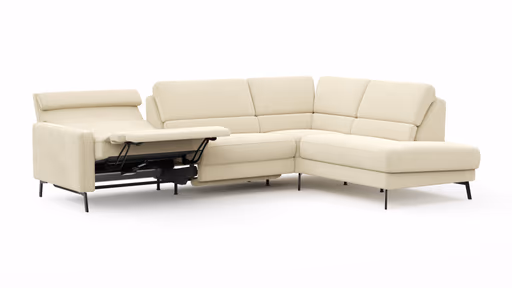 Ecksofa Valera - 3-Sitzer mit Ecke rechts inkl. Rückenlehne verstellbar und Relaxfunktion motorisch, Stoff, Natur