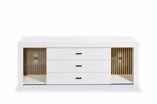 TV-Lowboard - mit Beleuchtung, B ca. 179 cm, Weiß, Evoke Eiche Nachbildung