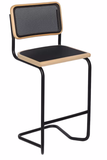 Barhocker - Stoff, Schwarz, Buche natur