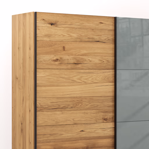 Schwebetürenschrank Colorado - B. ca. 257 cm, Eiche, Glas Graugrün