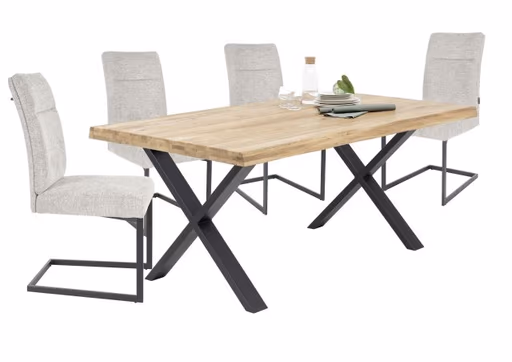 Esstisch- LB ca. 180x100 cm, Eiche, Massiv, Geölt, Metall, Schwarz