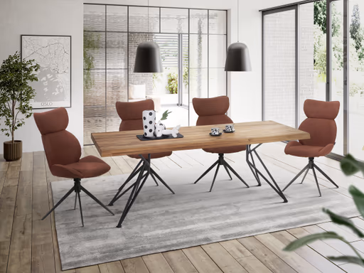 Esstisch - LB ca. 240x100 cm, Wildeiche massiv geölt, Baumkante, Schwarz