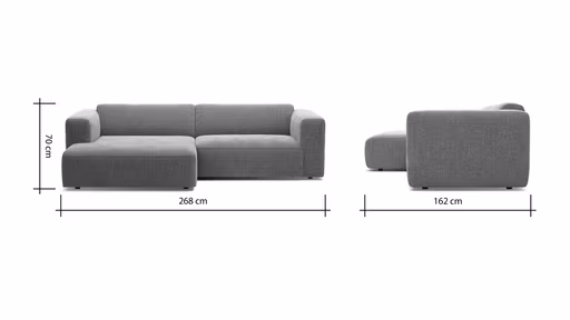 Ecksofa Laja - Longchair links mit 1-Sitzer, Stoff, Creme