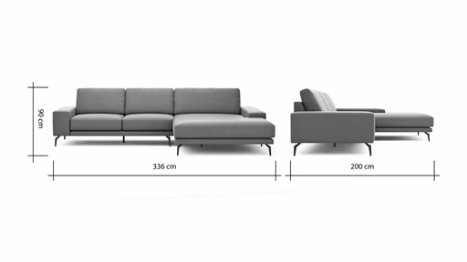 Ecksofa Redington - 2,5-Sitzer mit Longchair groß rechts, Stoff, Schwarz