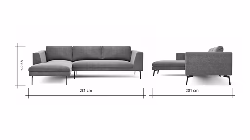 Ecksofa Helmi - Longchair links, 2,5-Sitzer, Stoff, Eukalyptus