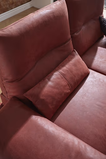 Sofa Lucero - 2,5-Sitzer inkl. Rückenlehne/Armlehne/Sitztiefe verstellbar und drehbares Sitzelement, Leder, Weinrot