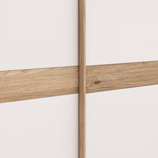 Schwebetürenschrank Viana - B ca. 241 cm, Lack, Weiß, Riffholz, Balkeneiche
