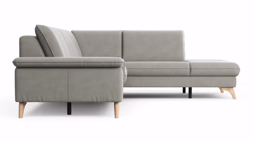 Ecksofa Tulsa KS - 2,5-Sitzer, Spitzecke und 1,5-Sitzer mit Anstellhocker rechts, Leder, Graubeige