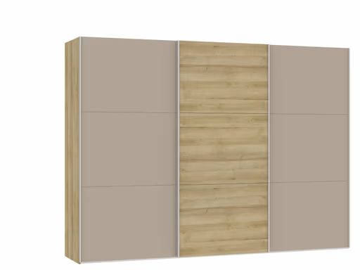 Schwebetürenschrank JOIN IT- B ca. 303 cm., Eiche Dekor, Glas, Braun, Matt