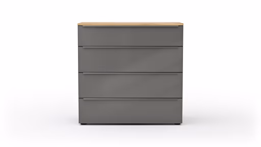 Kommode Colorado Beimöbel - Front Glas, Dunkelgrau matt, Griffe Edelstahlfarbig