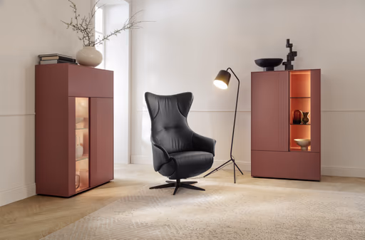 Relaxsessel Follina - Relaxfunktion (motorisch), Leder, Schwarz, Akku