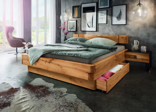 Nachtkonsole Baltimore - Rechts, Wildeiche massiv, Metall