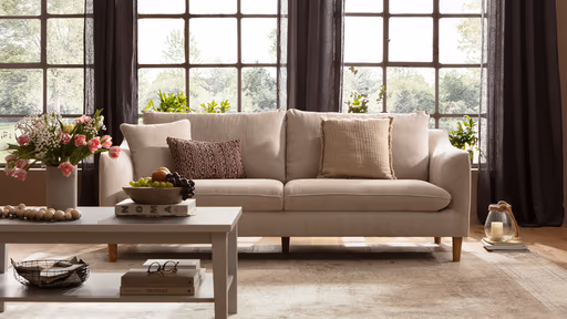 Sofa Burnley - 3-Sitzer, Stoff, Graubeige