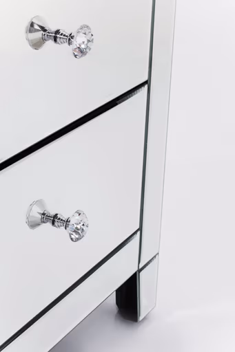 Hochkommode- Weiß, Lackiert, Glas, Verspiegelt