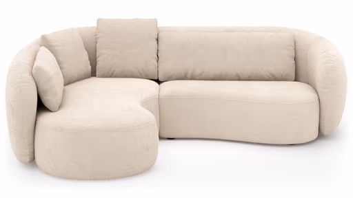 Ecksofa Karasu - Ottomane links mit 3-Sitzer rechts, Stoff, Natur