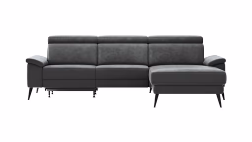Ecksofa Anna - 2,5-Sitzer mit Longchair rechts inkl. Relaxfunktion (motorisch), Kopfteil verstellbar, Stoff, Stahl