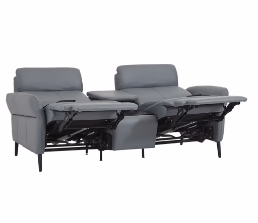 Sofa Fresno - 2-Sitzer inkl. Relaxfunktion motorisch mit Zwischenelement schwarz, inkl. Tisch/USB/Steckdose, Leder Hellblau