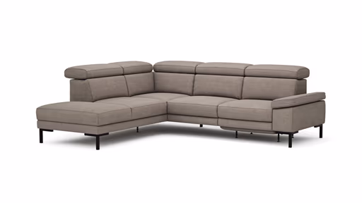 Ecksofa Hudson - Ecke links mit 2,5-Sitzer, inkl. Kopfteil/Armlehne verstellbar und Sitzvorzug/Relaxfunktion (motorisch), Stoff, Khaki