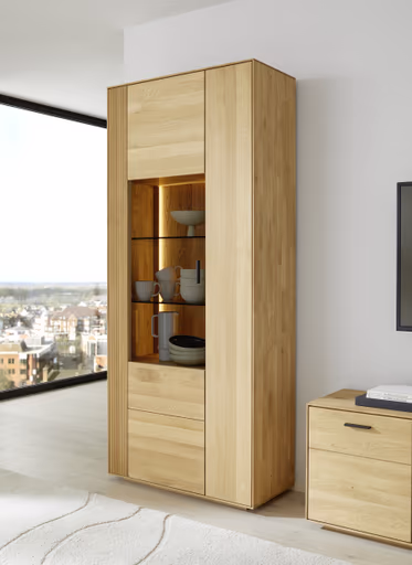 Vitrine Estana - inkl. Beleuchtung, Eiche massiv, legno