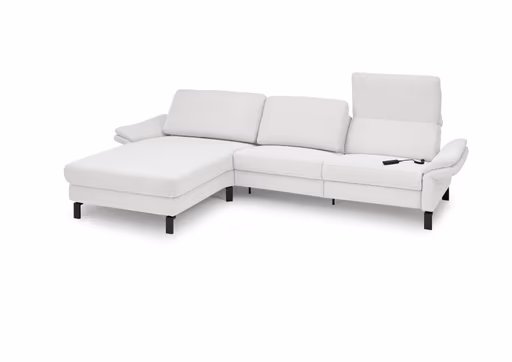 Ecksofa CALM PREMIUM 2.0 - Longchair links mit 3-Sitzer, Relaxfunktion motorisch, Armlehne verstellbar, Stoff, Hellgrau