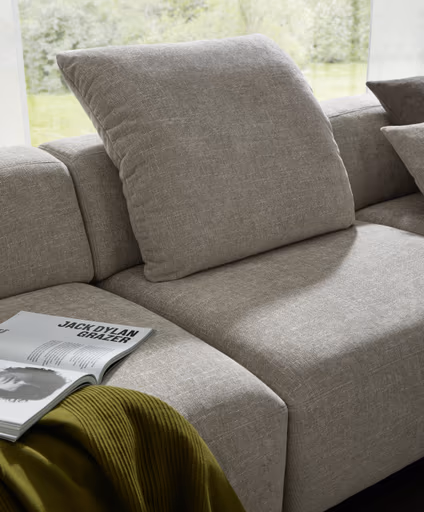 Ecksofa Caruso - 3-Sitzer, Longchair rechts, inklusive Kissen, Stoff, Graubeige