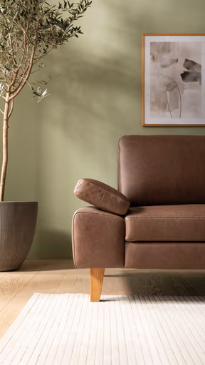 Ecksofa Houston - 1,75-Sitzer mit Longchair groß rechts, inkl. Sitztiefenverstellung und Armlehne klappbar, Leder, Dunkelbraun
