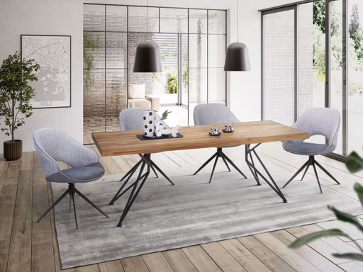 Esstisch - LB ca. 240x100 cm, Wildeiche massiv geölt, Baumkante, Schwarz