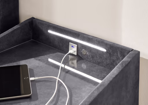 Nachttisch- Creme, mit Glasplatte, inkl. Beleuchtung