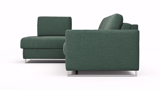 Ecksofa Nuoro - Longchair links mit 2-Sitzer inkl. Schlaffunktion und Bettkasten, Stoff, Dunkelgrün