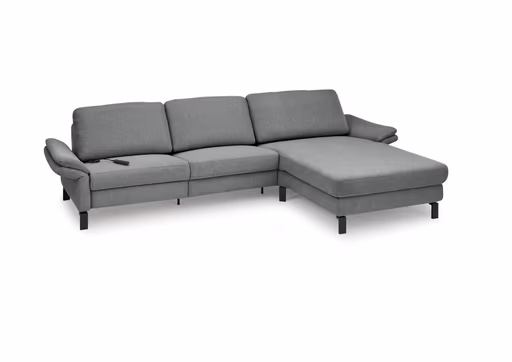 Ecksofa CALM PREMIUM 2.0 - 3-Sitzer mit Longchair rechts, Relaxfunktion motorisch, Armlehne verstellbar, Stoff, Anthrazit
