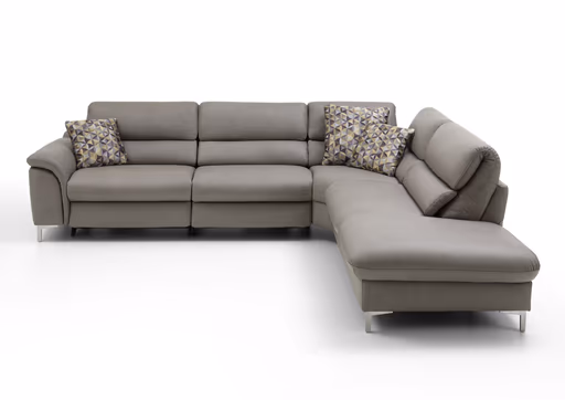 Ecksofa - 2,5-Sitzer mit Ecke rechts, Kopfteil verstellbar, Leder, Granit