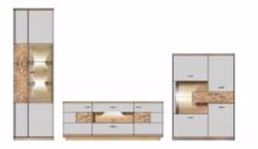 Wohnwand - mit Beleuchtung, Hellgrau