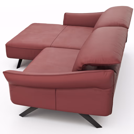 Ecksofa Bormio - Longchair links, 1,5-Sitzer inkl. Kopfteilverstellung, Leder, Weinrot