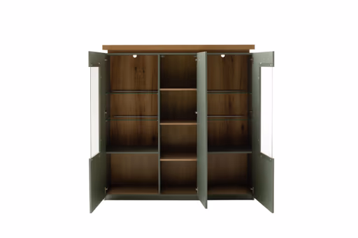 Highboard - mit Beleuchtung, B ca. 138 cm, Salbeigrün, Eiche Evoke Nachbildung