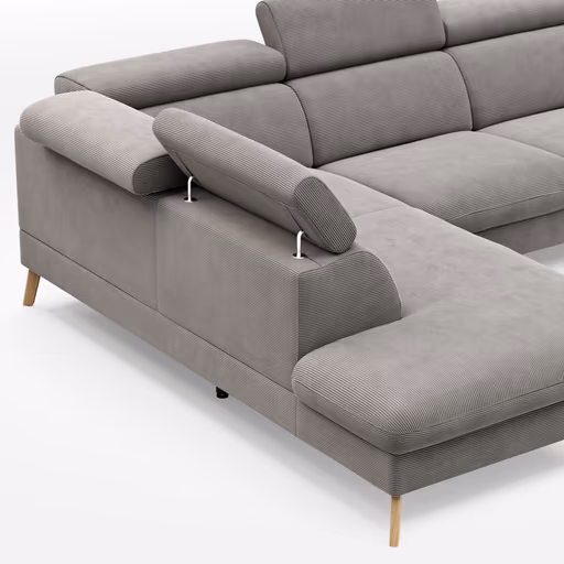 Sofa Maryville - Eckelement und Abschlussteil medium links mit 2,5-Sitzer, inkl. Kopfteil verstellbar, Stoff, Grau