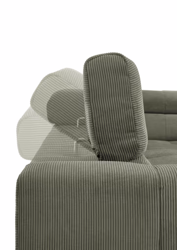 Ecksofa COLLEEN 2.0 - Ecke links mit 2-Sitzer, Kopfteil verstellbar, Feincord, Olive