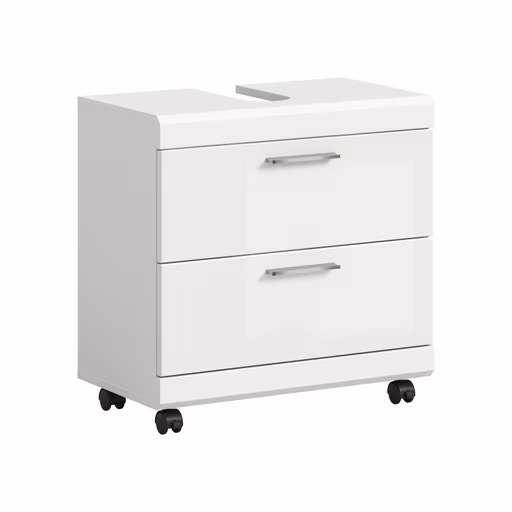 Waschbeckenunterschrank - B ca. 60 cm, Weiß, Weiß Hochglanz