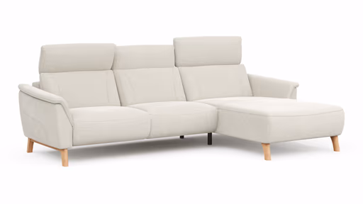 Ecksofa Nevin - 2-Sitzer mit Longchair rechts, inkl. Kopfpolsterverstellung, Stoff, Weiß