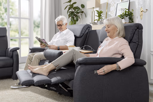 Trapezsofa EM Barcelona - 3-Sitzer, Relaxfunktion (motorisch), Stoff, Anthrazit