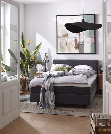 Boxspringbett Valencia - Liegefläche ca. 140x200 cm, Stoff, Anthrazit